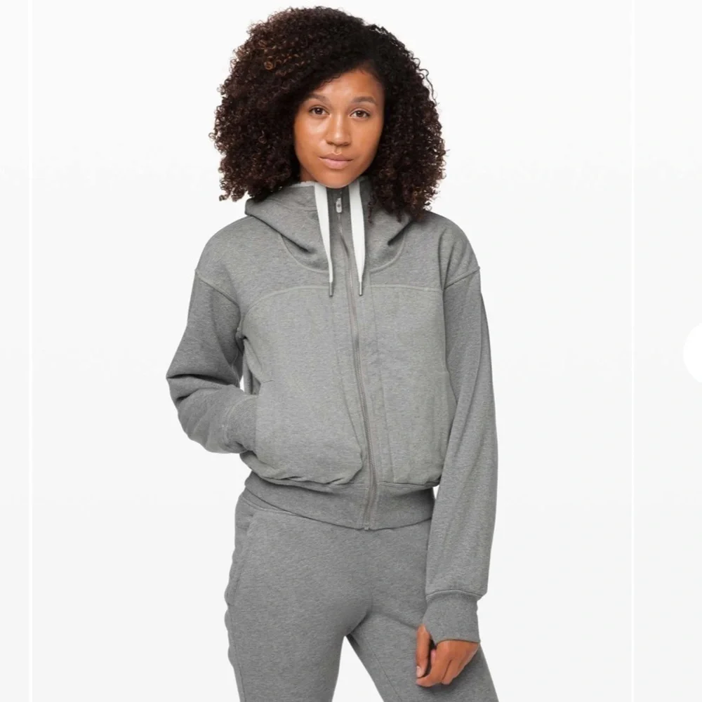 lululemon athletica Cream Teddy Zip-Up Jacket with Gray Trim